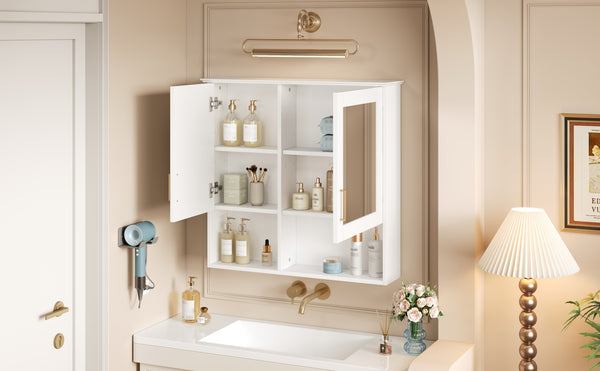 English Elm 2-in-1 Matte Wall Mounted Medicine Cabinet Soft Close Mirror Storage for Bathroom Vanity White N710P389456K