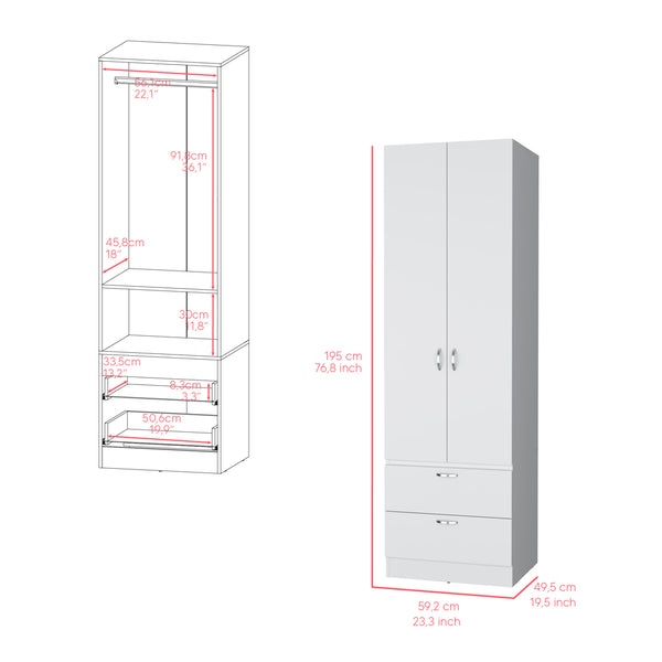 English Elm Armoire Marlton White Bedroom Closet Cabinet with Hanging Rod, Shelf & 2 Drawers — Durable Engineered Wood Storage B092P191175
