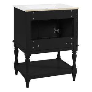 English Elm 24'' French Style Bathroom Vanity with Ceramic Sink Soft Close Cabinet and Drawer Black N710P411341B