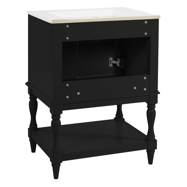 English Elm 24'' French Style Bathroom Vanity with Ceramic Sink Soft Close Cabinet and Drawer Black N710P411341B