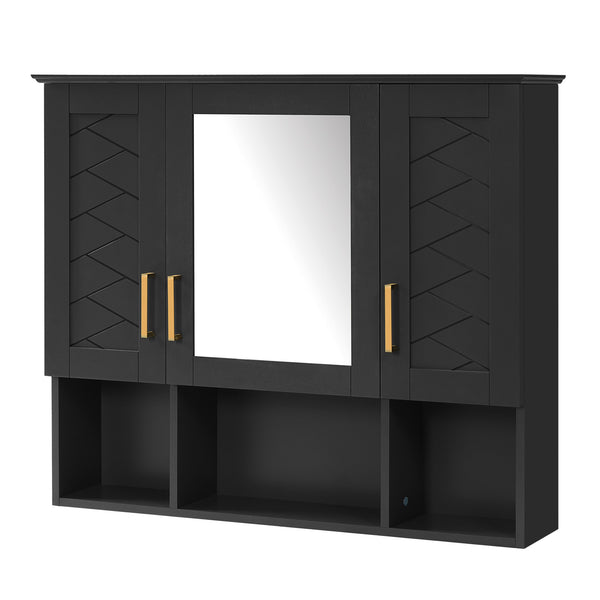 English Elm 35 Inch Wall Mount Medicine Cabinet Soft Close Mirror Storage for Modern Bathroom Black N710P389453B