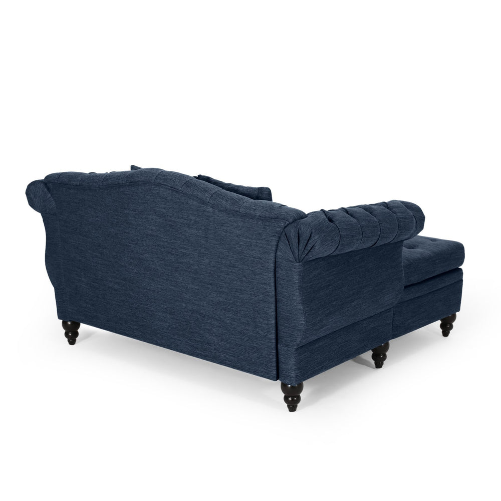 English Elm Christopher Knight Home® - LOVESEAT Double Chaise Lounge with Nailhead Trim and Button Tufting, Scroll Arms, Elegant Accent Pillows Navy Blue 54 L x 33 W x 17.5 H N776P298704N
