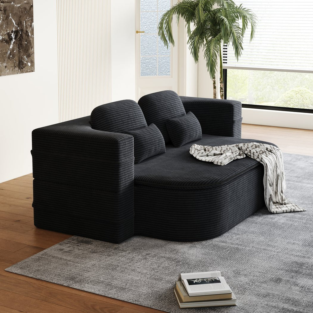 English Elm 75''2-In-1 Foldable Sofa Bed - Versatile Corduroy Lounge With Integrated Blanket & Pillows For Comfort W834P317046