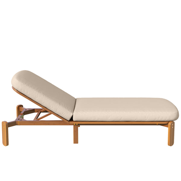 English Elm Outdoor Acacia Wood Chaise Lounge Reclining Patio Chair with Cushion for Poolside Brown N719P445623D
