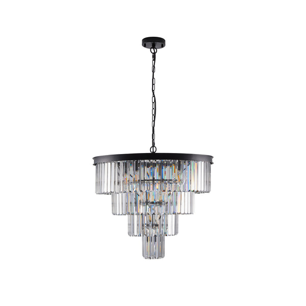 English Elm (Same As W1340P188542/L5007-600-B) 24" Modern Crystal Chandelier - 4-Tier Black Ceiling Light For Elegant Spaces W1340P189317