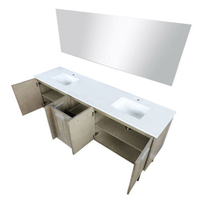 English Elm Rustic Acacia Double Bath Vanity 80in with White Quartz Top, 70in Mirror, Soft-Close Drawers, Durable B2731S01387