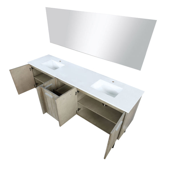 English Elm Rustic Acacia Double Bath Vanity 80in with White Quartz Top, 70in Mirror, Soft-Close Drawers, Durable B2731S01387
