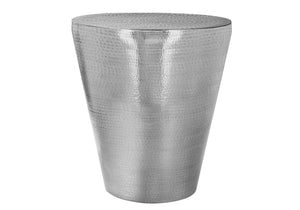 English Elm Accent Drum End Table with Hammered Metal Finish — 22" Handcrafted Cone Shape for Chic Living Spaces Chrome 23 L x 23 W x 26 H B2710P219457