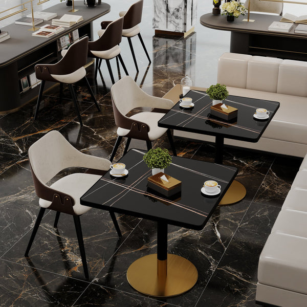 English Elm Square Bistro Pedestal Dining Table Faux Marble Top Tulip Base for Small Spaces Black+Gold W3316P457301