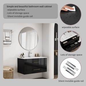 English Elm 36-Inch Modern Wall-Mounted Bathroom Vanity With Gold Handle & Integrated Sink For Stylish Storage W3151S00056
