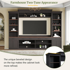 English Elm Farmhouse Mid-century Entertainment Center Walnut Black with Wine Rack for Living Room Black + Dark Walnut N721S000046B-1