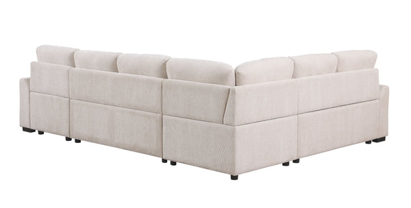English Elm Nyhan Upholstered Corner Sectional with Pull-Out Loveseat and Storage Chaise, Chenille Elegance Beige B102S00080