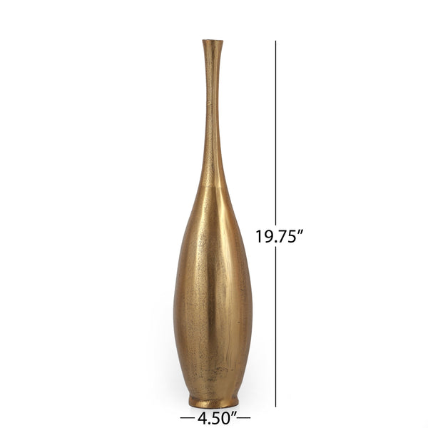English Elm Christopher Knight Home® - Bottle Vase Antique Brass Aluminum Floor Vase 20" Handcrafted Bottleneck Decor for Modern Homes 71673.00