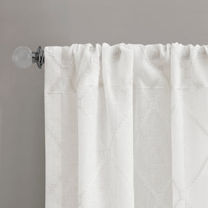 JLA Home Madison Park - Diamond Sheer Window Curtain Panel with Embroidered Diamond Texture, Light-Filtering Elegant Drapery White MP40-2332