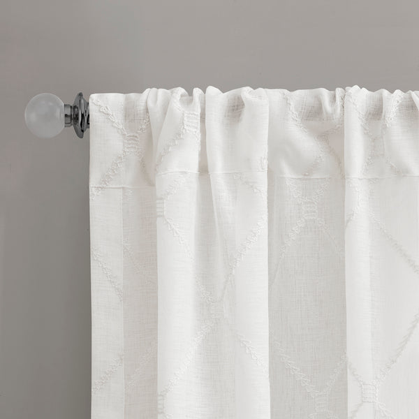 JLA Home Madison Park - Diamond Sheer Window Curtain Panel with Embroidered Diamond Texture, Light-Filtering Elegant Drapery White MP40-2332