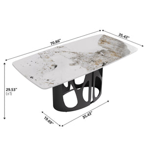 English Elm 70.86" Modern Sintered Stone Dining Table With Curved Edges & Sturdy Black Iron Legs For 6-8 People W1535S00431