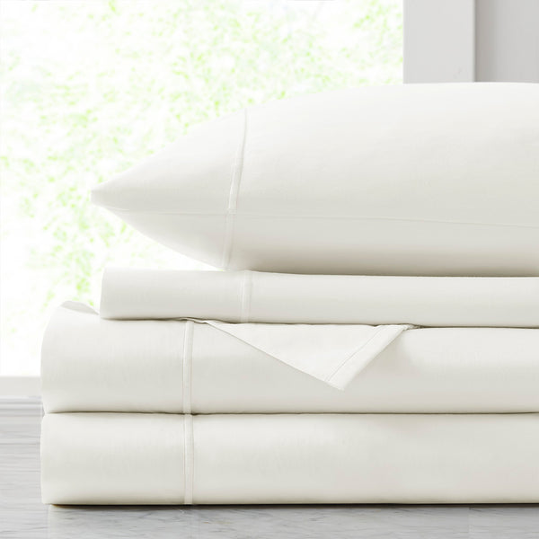 JLA Home Croscill - 500TC Egyptian Cotton Sateen Sheet Set — 500-thread Luxury, Baratta Stitch Hem, Breathable & Durable White CCS20-002