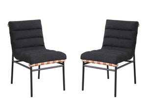 English Elm Liana Boucle Upholstered Dining Chairs Set of 2 with Cognac Leather Accents Iron Legs Black B2749P413189