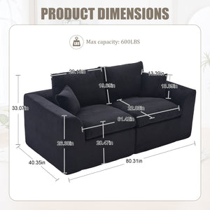 English Elm UNITED Cloud Couch Modular Sectional Sofa with Corduroy Cover, Ergonomic 2-Seater, No Assembly Needed Black W1568P371120