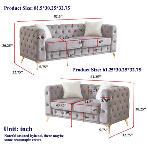 English Elm Fx Velvet Chesterfield Sofa Set Tufted Button Design with Pocket Spring Cushions W1926S00092