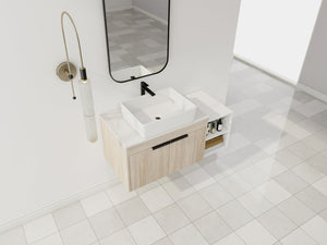 English Elm 42" Modern Wall-Mounted Bathroom Vanity With Ceramic Art Sink & Dual Storage Shelves For Style W999S00290