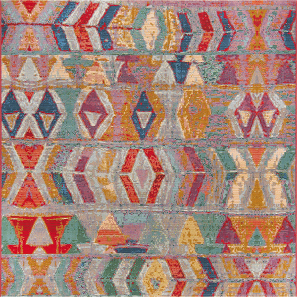 Unique Loom Outdoor Modern Tamarindo Machine Made Geometric Rug Multi, Burgundy/Gold/Gray/Green/Ivory/Red/Violet/Navy Blue/Light Blue 5' 4" x 6' 1"