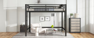 English Elm Full Metal Loft Bed with Sturdy Frame, Easy-Climb Ladder, Guardrails & Underbed Storage Space Black W1580P370678