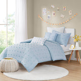 Urban Habitat Brooklyn Shabby Chic Cotton Jacquard Comforter Set with Euro Shams and Throw Pillows UH10-2153 Blue