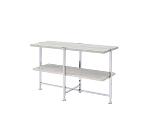 English Elm Brecon Modern Round End Table with Paper Veneer Wood Top and Metal X-Frame Support, 100lb Capacity Chrome,White Oak 52.75 L x 20.5 W x 5.75 H B2726P375340