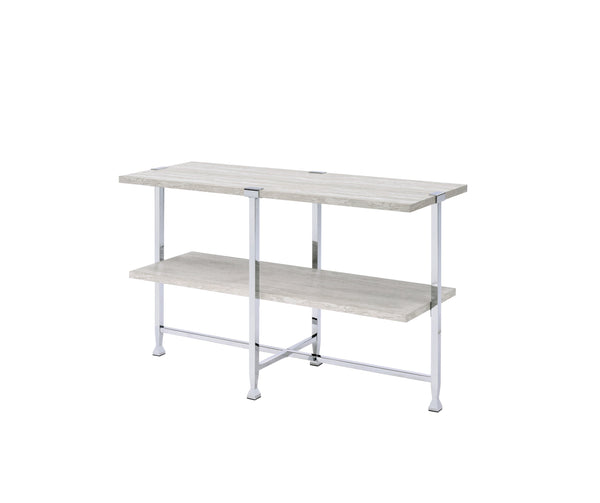 English Elm Brecon Modern Round End Table with Paper Veneer Wood Top and Metal X-Frame Support, 100lb Capacity Chrome,White Oak 52.75 L x 20.5 W x 5.75 H B2726P375340