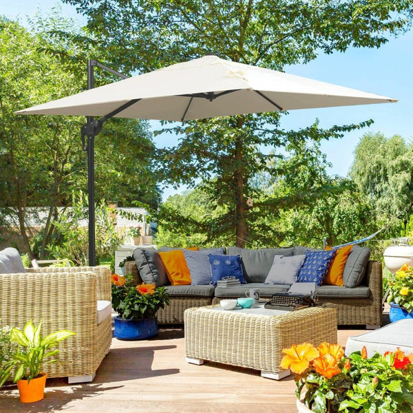 English Elm Outsunny 8Ft Cantilever Patio Umbrella With 360° Rotation & 3-Position Tilt For Ultimate Shade Comfort W2225P200786-GIGA