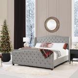 English Elm Marcella Upholstered Shelter Headboard Bed Set, King, Silver Grey Polyester