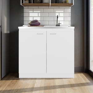 English Elm Extremo White Kitchen Pantry Cabinet with Twin Doors and Three Interior Shelves B128S00234