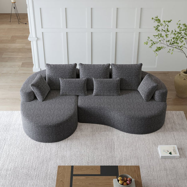 English Elm Modern Chenille Cloud Sectional with Deep Curved Seating and 7 Pillows for Living Room W834S00486