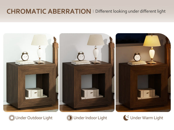 English Elm Rustic Wood End Table With 2-Tier Design, Integrated Charging & Led Lighting For Stylish Storage W1550P330031-GIGA