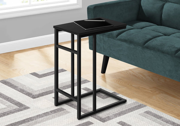 English Elm Accent Table, Modern C-Shaped Design For Versatile Use As Snack Or Laptop Stand, Black Finish B2710P218970