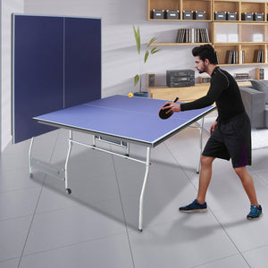 English Elm 8ft Foldable Ping Pong Table Aluminum Frame Indoor Game Set with Paddles Net Balls W1408P153462