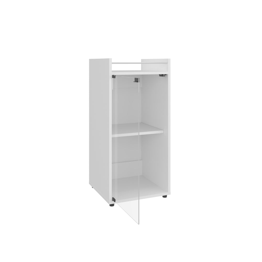 English Elm Minibar Lampeter White Engineered Wood Cabinet with Glass Door, Two-Tier Shelves for Wine & Display B092P315561