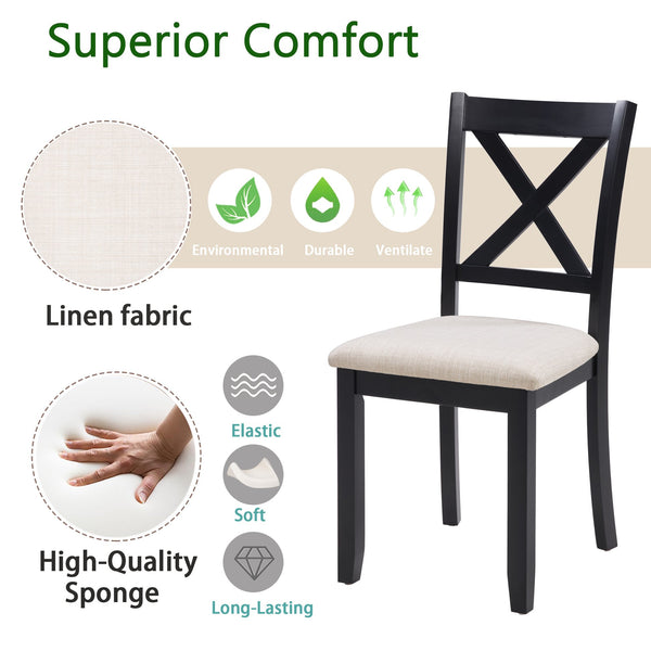 English Elm Dining Chairs Set of 4 Rubberwood Frame Linen Seat Modern Ergonomic Kitchen Side W1998P336527