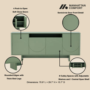 English Elm Ella 71" Sideboard with Soft-Close Doors, Adjustable Shelves, 9 Cubby Spaces & Modern Sled Legs Sage Green B365S00108