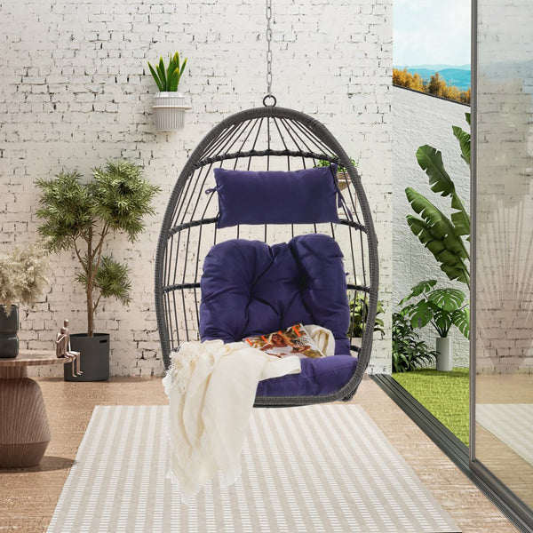 English Elm Outdoor Handwoven Pe Rattan Egg Swing Chair with Steel Frame and Waterproof Cushion W874127490