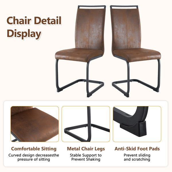 English Elm Table and Chair Set 71 Inch Walnut Grain Dining with 8 Tech Fabric Seats W1151S04283