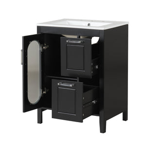 English Elm 24" Modern Bathroom Vanity with Ceramic Sink, Solid Wood & MDF Cabinet, Two Drawers, Shelf Black N725P245273B