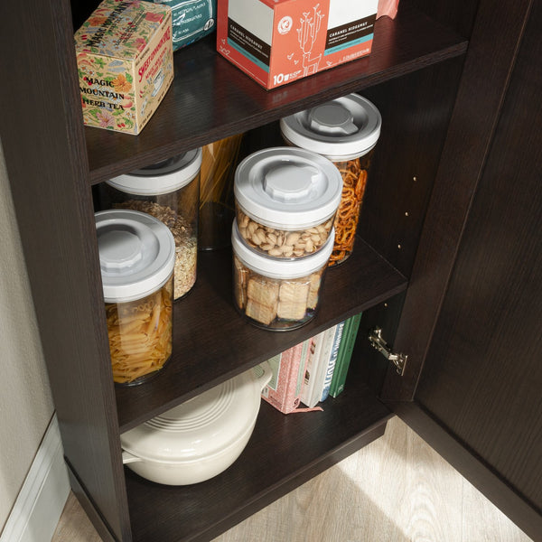 English Elm Corner Storage Cabinet Brown Finish - Tall 71" Corner Organizer with 3 Adjustable Shelves, Multi-Use B356P402605