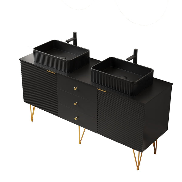 English Elm Dina Wall Mounted Plywood Vanity Sintered Stone Top Soft Close Drawers Dark Walnut W2615P303714