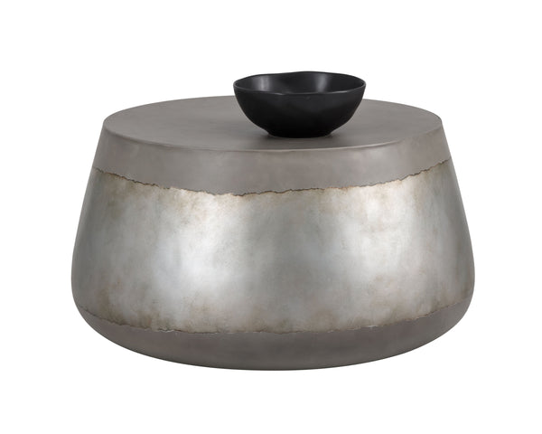 Sunpan Aries Concrete Coffee Table - Bold Drum Design for Modern Indoor and Outdoor Living Spaces Silver