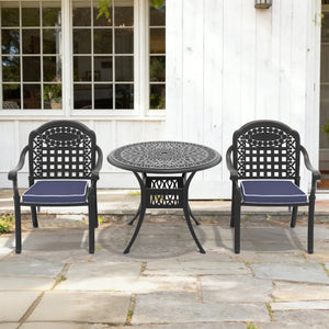 English Elm 3-piece Cast Aluminum Outdoor Bistro Set with Carved Petal Patterned Stacking Chairs W1710S00627