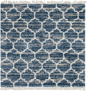 Unique Loom Hygge Shag Trellis Machine Made Trellis Rug Blue, Beige/Ivory 8' 0" x 8' 0"