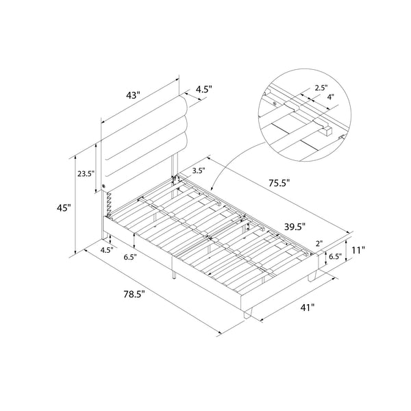 English Elm Paloma Linen Upholstered Bed Channel Tufted Headboard with Built-in Dual Usb Ports B2733P445252