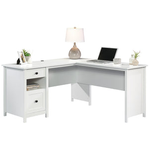 English Elm L-Shaped Desk In Sleek White Finish - Spacious Corner Workspace With Storage For Home Office Efficiency B356P367731